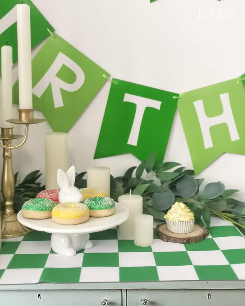 Green Happy Birthday Banner, Greenery Theme Party Bunting Supplies for Birthday Garland Nursery Hanging Decoration 13pcs
