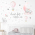 Yovkky Girls Sleeping Elephant Dream Big Nursery Wall Decals, Watercolor Pink Moon Hot Air Balloon Grey Star Decor