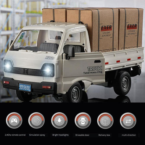 1:16 2.4Ghz Scale RC Crawler Kei Truck, RC Transport Pickup Truck with Light Spray - Remote Control Car Toys for Teen