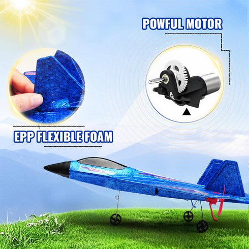 F-22 2.4 6-axis Blue RC Plane for Kids Upgrade Raptor Fighter RC Airplane Remote Control Airplane Toys GHZ Smart Gyro