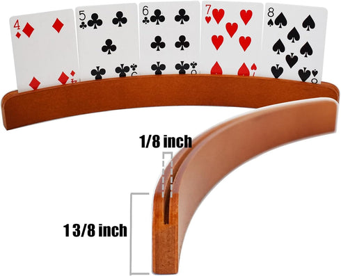 Yuanhe Wooden Playing Card Holders - Curved Card Game Tray Rack, Set of 4
