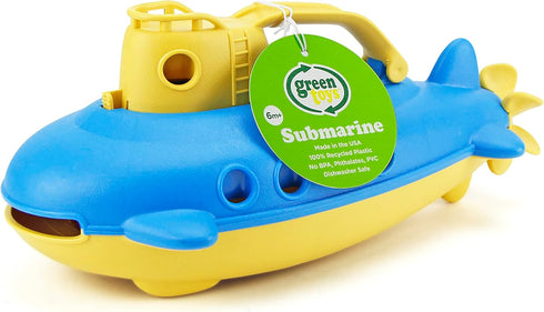 Green Toys Submarine in Yellow & Blue - BPA Free, Phthalate Free Bath Toy with Spinning Rear Propeller