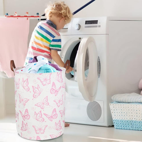 CLOCOR Pink Laundry Basket,Waterproof Nursery Hamper for Baby Girl ,Collapsible Storage Baskets for Girls Bedroom,Kids