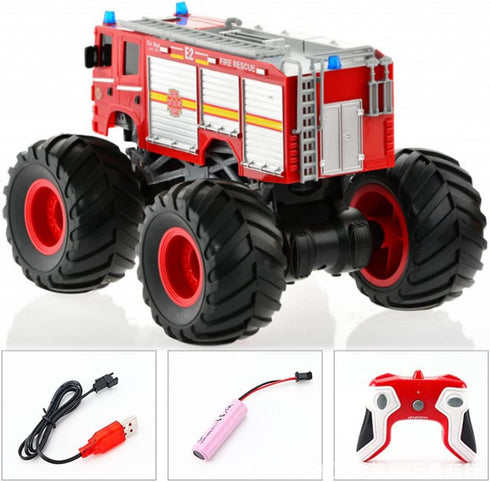1:18 2.4GHz Remote Control Monster Truck - Scale RC Monster Fire Fighter, Big Wheel School Bus with Lights, Sounds