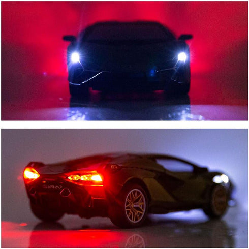 BDTCTK Lambo Sian FKP37 Car Model Toy, 1:32 Child Sound and Light Pull Back Car, Army Green Zinc Alloy Casting