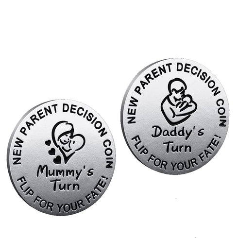 Vichona New Dad Mom Gifts Funny Decision Making Coin, New Baby Gift for