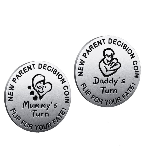 Vichona New Dad Mom Gifts Funny Decision Making Coin, New Baby Gift for