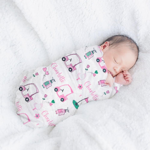 Personalized Custom Baby Swaddle Blanket - Newborn to Infant Throw Blanket with Name, Golf, Fleece & Soft Materials