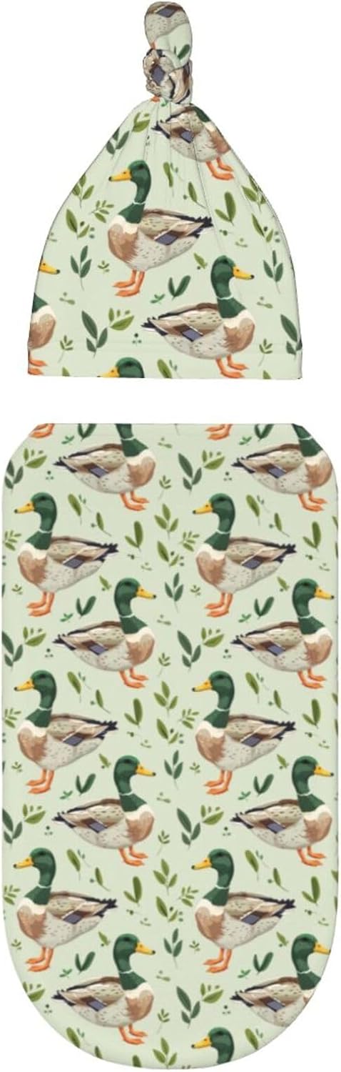 Sets Farm Animal Cute Mallard Duck Newborn Swaddle Blankets Hat Soft Baby Receiving Blanket Swaddle Sack for Baby
