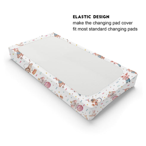 Watercolor Circus Animals Changing Pad Cover, Soft Stretchy Snug Fitted Changing Table Pad Mats for Boy Girl, 32" x 16"