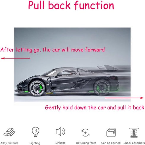 Toy Cars Model Koenigsegg Jesko 1/24 Black Alloy Collectibles, Die-cast Vehicles with Sound and Light