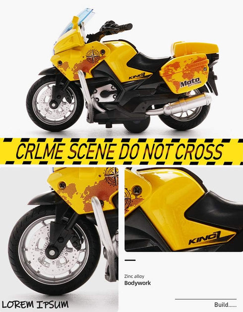 Pull Back Motorcycle Toys with Music Lighting, Police Motorcycles for Boys Kids Age 3-12 Years - Yellow