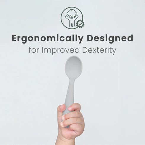Miniware Silicone Baby Spoon for Training - BPA Free Utensils, 100% Food Grade Silicone, Modern Toddler Spoons (Grey