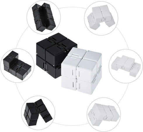 2 Packs Infinity Cube Toys, Mini Infinity Cube Desk Toy for Stress Relief, ADHD Desk Toy for Adults (Black, White)