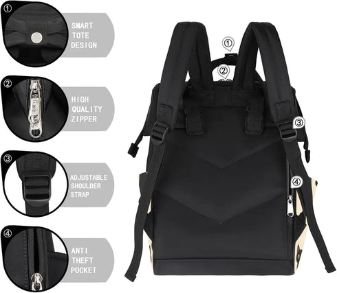 Hsnar Backpack Lovely Black Cats Waterproof Diaper Bag Large Capacity Baby Bag with Stroller Straps, Multi-Pocket