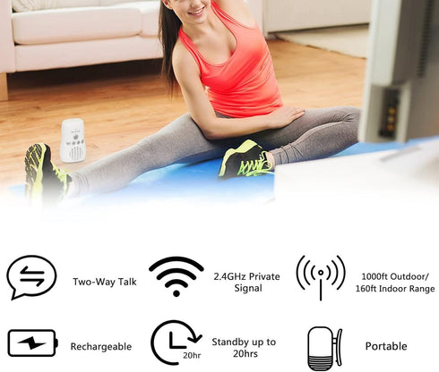 Audio Baby Monitor - 2.4GHz Two Way Talk Smart Monitor with Night Light, Noise Detection, 20 Hours Standby