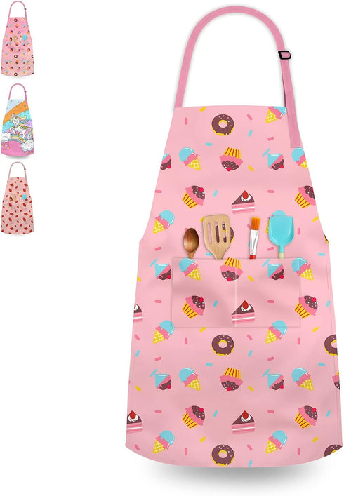 Kids Aprons for Girls, Toddler Aprons with Pockets for Cooking, Baking, Crafting, Adjustable for Art and Gardening