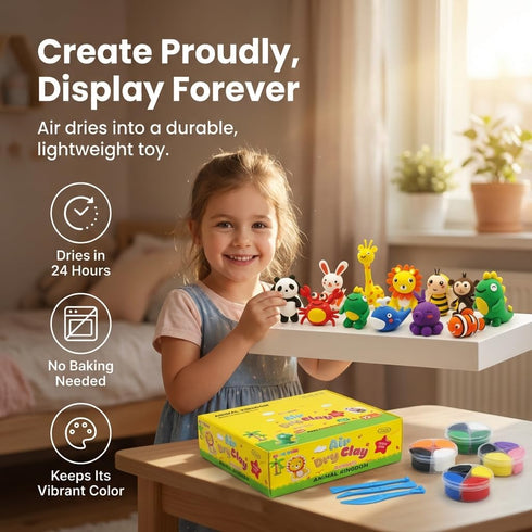 OBVIO HOME 12 Set, Air Dry Clay for Kids - Animal Designs Modeling Clay Kit - Model Sculpting Ultra Soft Safe