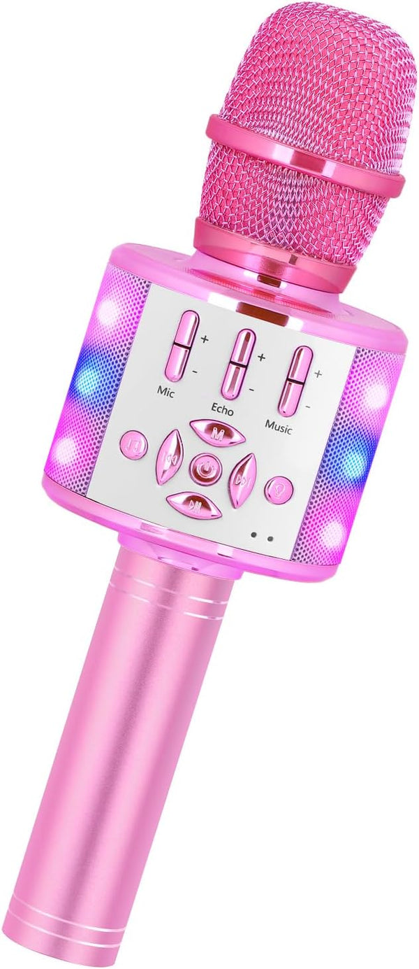 Amazmic Kids Karaoke Microphone with Lights, Birthday Gift for Girls and Boys Age 3-8 (Light Pink)
