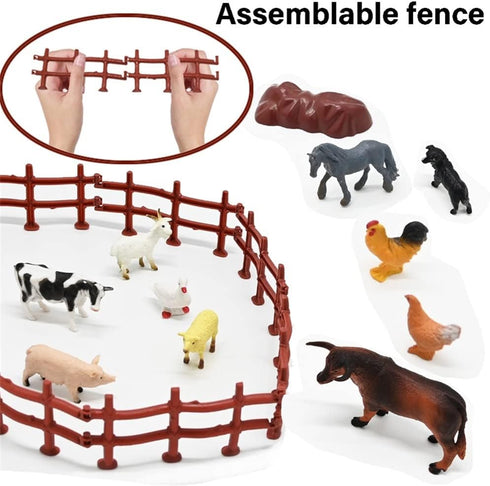 BOLZRA Mini Barn Farm Toys Playset, 66PCS Plastic Animals Figurines and Fence, Farmer Vehicle Toy Truck with Trailer