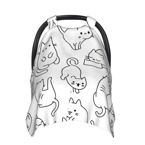 Hcpwzrf Cute Cartoon Cat Baby Car Seat Cover & Nursing Cover - Breathable Stretch Multi-Use Cover for Breastfeeding