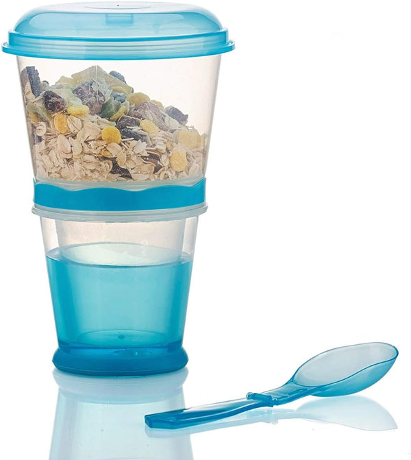 INOGIH Portable Cereal On the Go Cups with Spoon (Blue) - Breakfast Drink-Cup Cereal To-Go Container
