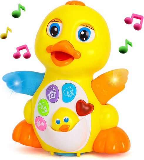 Musical Flapping Yellow Duck - Interactive Educational Learning Walking Light Up Dancing Toy for 1 Year Old