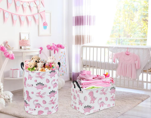 Rectangular Pink Baskets,Dinosaur Basket Cute Storage Basket Organizer for Kids Room Dinosaur Decor ,Clothers,Toys