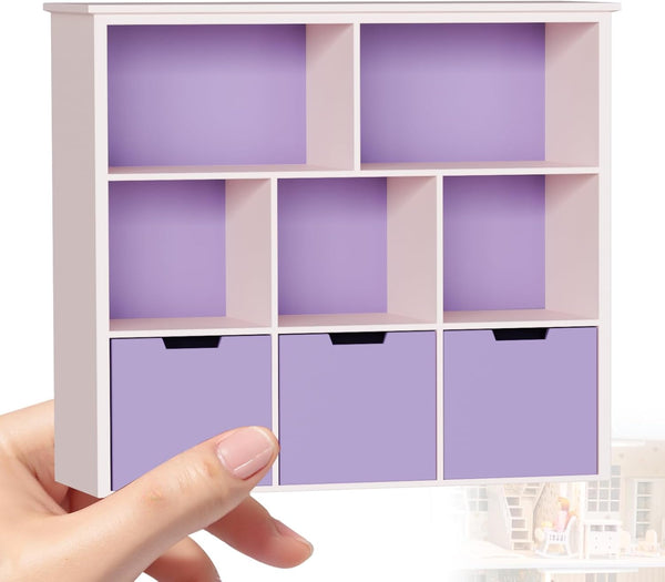 1:12 Scale Dollhouse Bookshelf, Elegant Doll House Book Shelf with Functional Storage,