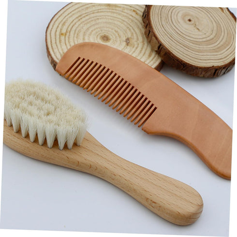 Set Baby Bath Brush Newborn Bathing Brush Wood Comb Kit for Boys and Girls