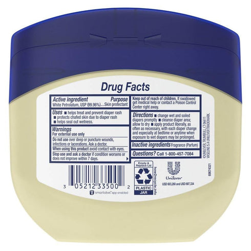 Vaseline 100% Pure Petroleum Jelly Baby, Dermatologist Recommended, Hypoallergenic Skin Protectant, 2 Pack - 13 oz each