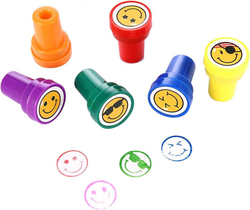 Plastic Stamps for Kids, LUCKYBIRD Self Inking Goofy Smile Silly Face Stamps Set, 6 Count