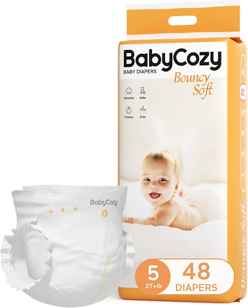 Baby Diapers Size 5 (27+lb),48 Count Babycozy Dry Disposable Diapers Bouncy Soft,0.8D