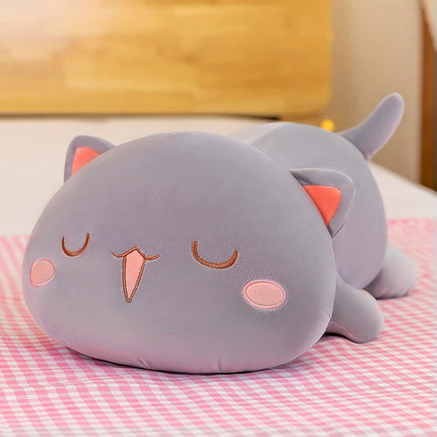 FUYU Cat Stuffed Animals, Soft Kawaii Kitten Plush Pillow, 27in/67cm Toy Gifts for Kids Room Decor (Gray Squinted)
