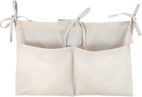 Wanmu Linen Baby Bedside Hanging Storage Bag, Oatmeal 2 Pockets Milk Bottle Bib-Storage