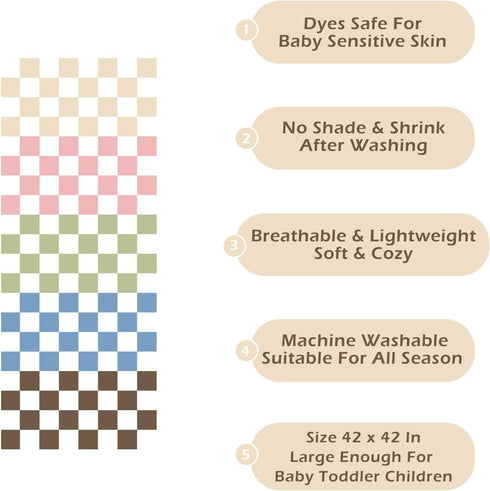 Pack 2 42 42 inches Ultra Soft Checkered Muslin Baby Blanket of Cotton Swaddles Bed Blankets for Babies and Toddlers