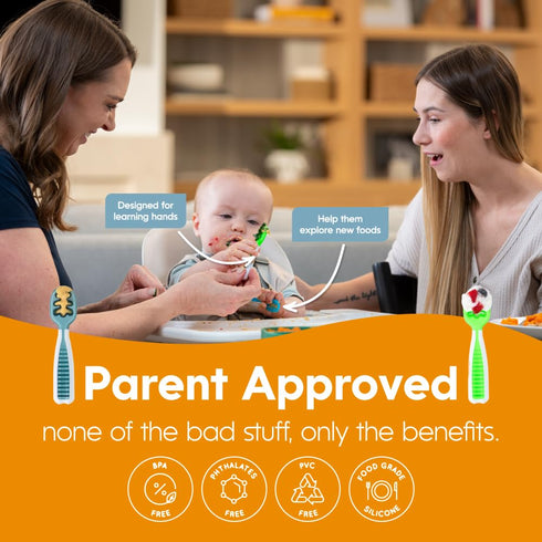 NumNum Baby Spoons Set - Feeding Littles x Silicone Pre-Spoon GOOtensils for Kids 6+ Months, 3 Spoons, Neutrals