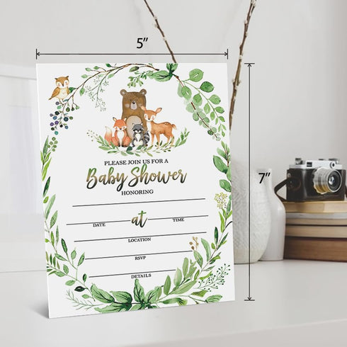 skuhyyg 25 Woodland Baby Shower Invitations with EnvelopesWoodland Diaper Raffle Tickets & Book Request Cards, Woodland