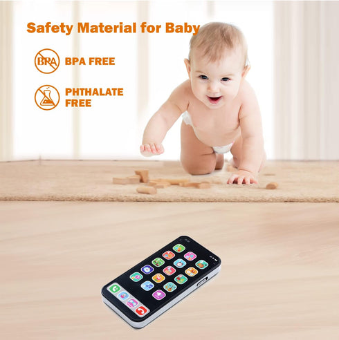 Musical Cell Phone Toy for 1 Year Old Toddlers - Baby Phone Toy with Light and Sound, Gifts for Boys and Girls (Black)