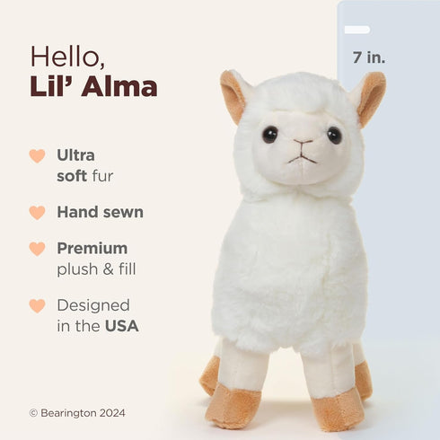 Bearington Lil' Alma Small Plush Stuffed Animal Llama - 7 inches