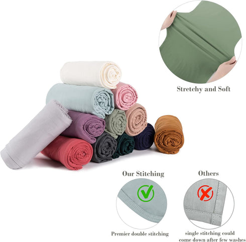 Large Rayon Jersey Knitted Swaddle Blanket for Baby, Soft Stretchy Receiving Blanket with Hat, 47 x 47 inches (Sage)