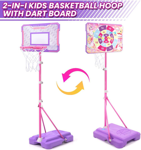 Meland Kids Basketball Hoop, Adjustable Height 3.4ft-6.2ft, Indoor Outdoor Toys for Boys 3-8