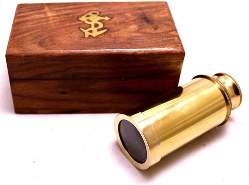 Captains 6" Brass Handheld Mini Telescope with Wooden Box