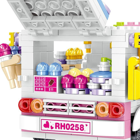 Girls Building Blocks Toys, 593 Pieces Ice Cream Truck Set, Pink Building Bricks Toys for Kids Age 6-12
