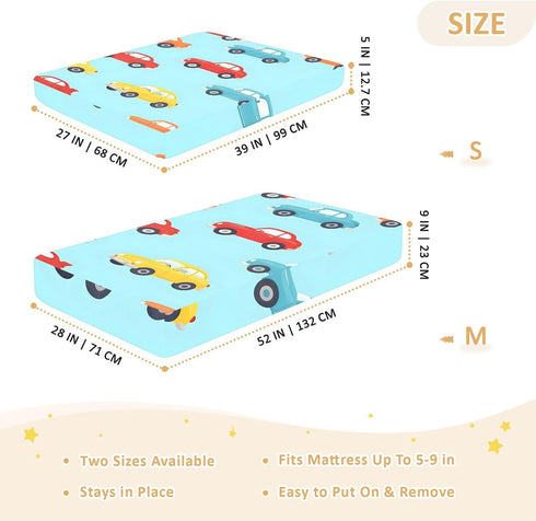 CZXW 52" 28" Cartoon Cars Colorful Crib Sheets Fitted x Natural Cotton Soft & Breathable for Baby Crib Mattress
