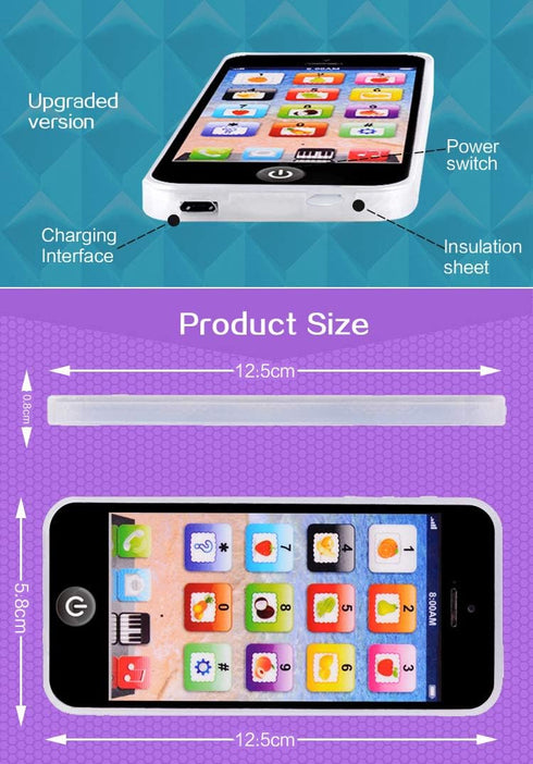 1pc Mobile Toy Phone for Kids, Music Touch Learning Study English, USB Charge
