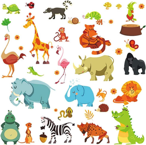DEKOSH Jungle Animal Wall Decal Pack, Colorful Stickers for Baby Nursery Playroom, Peel & Stick Safari Theme