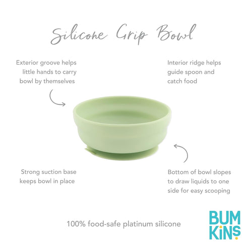Bumkins Baby Bowl, Silicone Suction for Babies, Toddlers, Kids, Baby Led Weaning, Feeding Essentials, Platinum
