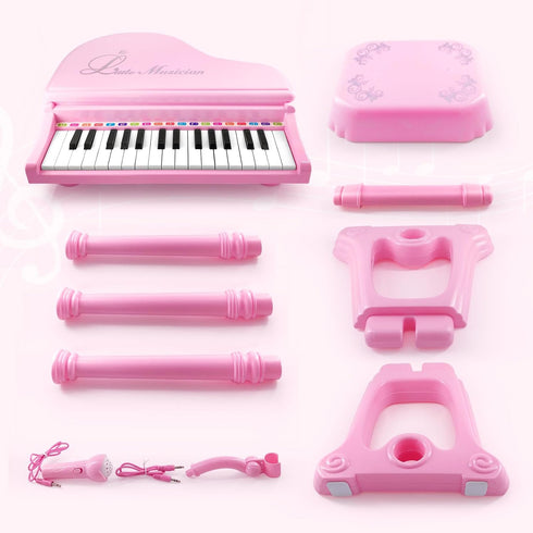 Love&Mini 31 Keys Pink Piano Keyboard Toys for Girls, with Microphone and Stool, Toddler Music Gifts for Ages 1-5