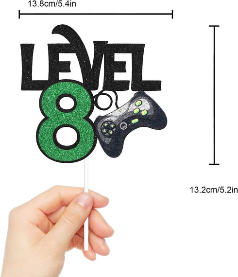 Level 8 Game Cake Topper - Video Game Boy's 8th Birthday Level Up Party Supplies, Gaming Party Decoration